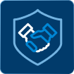 Handshake shield Icon of a handshake inside a blue shield, symbolizing trust and partnership, ideal for a 3PL company.