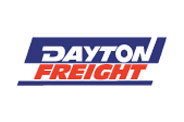 The logo of Dayton Freight showcases Dayton Freight in bold uppercase letters. Dayton is blue with a white outline, and Freight is red with a blue underline, all set on a white background, symbolizing their commitment to quality freight shipping services.