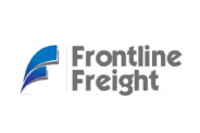 Logo for Frontline Freight showcasing stylized blue and gray wings on the left and the company name in bold gray text on the right, representing their commitment to reliable freight shipping services.