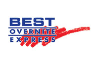 The image captures the logo of Best Overnite Express, featuring the words in blue against a stylized red checkmark-like brush stroke, symbolizing their efficient Freight Shipping Services.