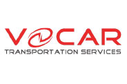 Logo for Vocar Transportation Services, showcasing stylized red lettering with a circular arrow inside the O, symbolizing our dynamic Freight Shipping Services.